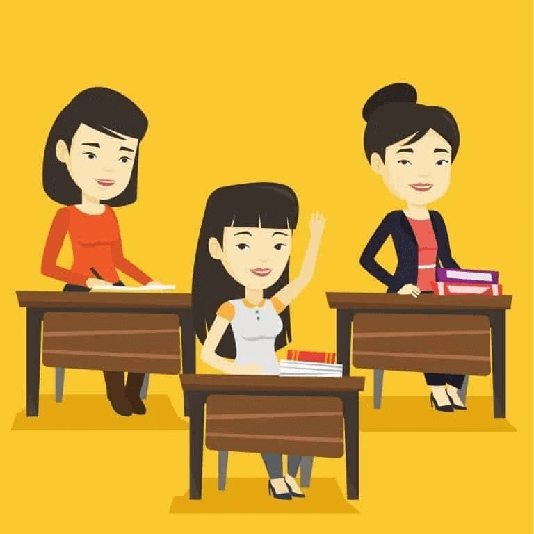 Três mulheres estudando presencialmente